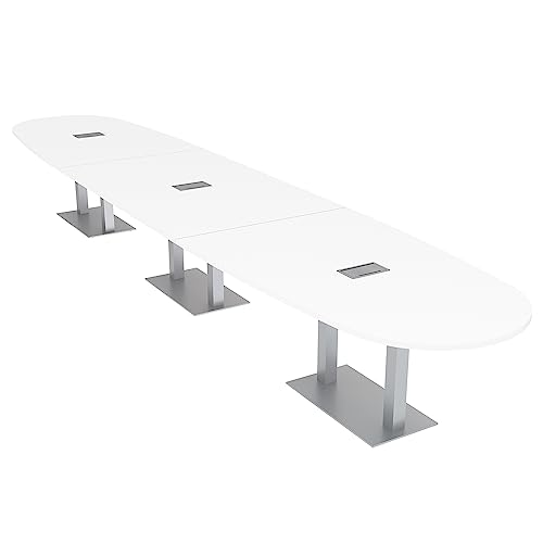 16 Person Modular Conference Table | Oval Boat Shape | Double Matte Black Bases | Harmony Series | 16' | White
