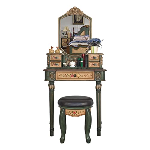 Dressing Table Vanity Desk Set Wooden Dresser Ladies Dresser Dresser with Drawers and Stools Bedroom Small Apartment Dresser Dressing Table with Mirror(B)