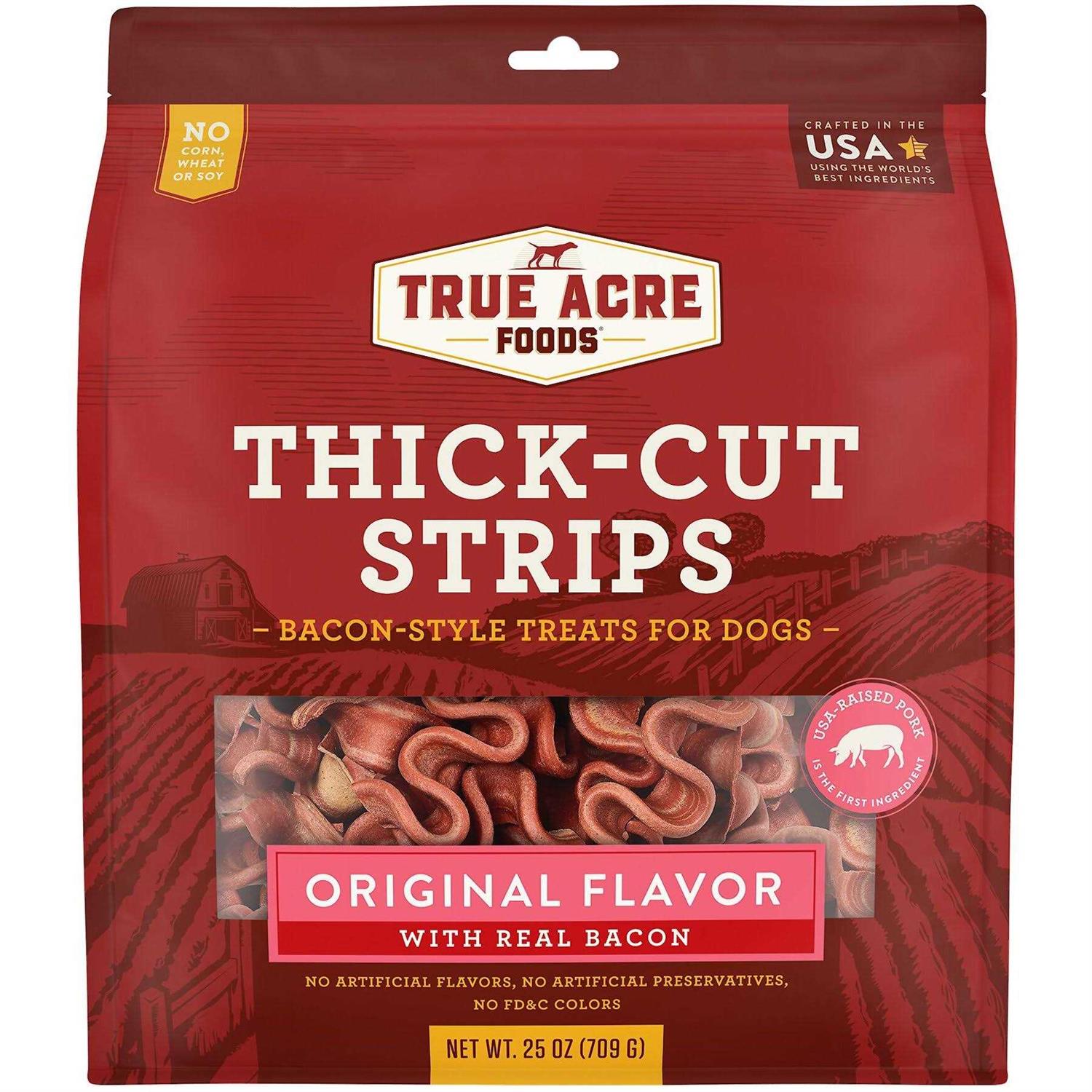 True Acre Foods Thick Cut Strips with Real Bacon and Dog Treats - Pet Supplies online store