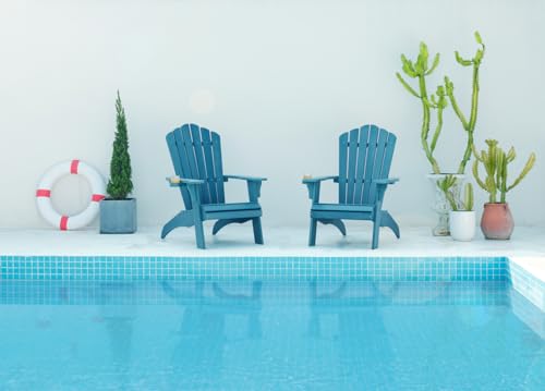 Psilvam Adirondack Chair, Oversized Poly Lumber Fire Pit Chair with Cup Holder, 350Lbs Support Patio Chairs for Garden, Weather Resistant Outdoors Seating, Relaxing Gift for Father & Mother (4, Blue)