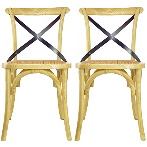 2xhome Set of 2 Farmhouse Cross Back Chairs with X Back, Assembled Solid Real Wooden Antique Style Dining Chairs, Black
