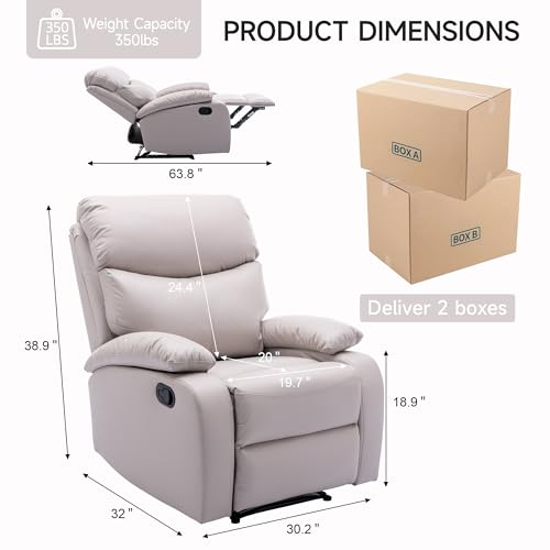 Manual Leather Recliner Chair, Small Recliner chair with Tech- leather, Lazy Boy Recliner Chair for Bedroom, Livingroom, RV, Beige