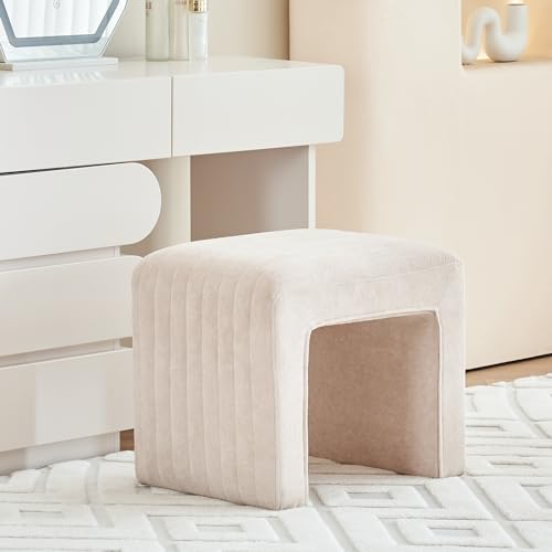 Vanity Stool Ottoman Set of 2, Modern Boucle Ottoman Foot Stool, Sofa Bench Footstool Extra Seat for Vanity Makeup Room Living Room Entryway Office,Ivory