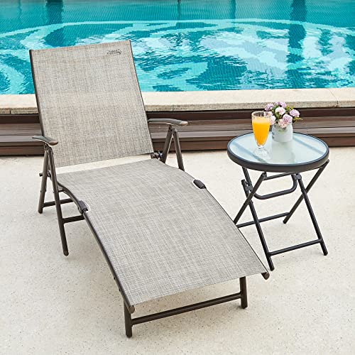 NATURAL EXPRESSIONS Outdoor Chaise Lounge Chairs Set of 2, Aluminum Patio Lounger Pool Furniture Adjustable Folding Recliner Chair for Beach, Backyard,Lawn,Poolside, 300 lbs