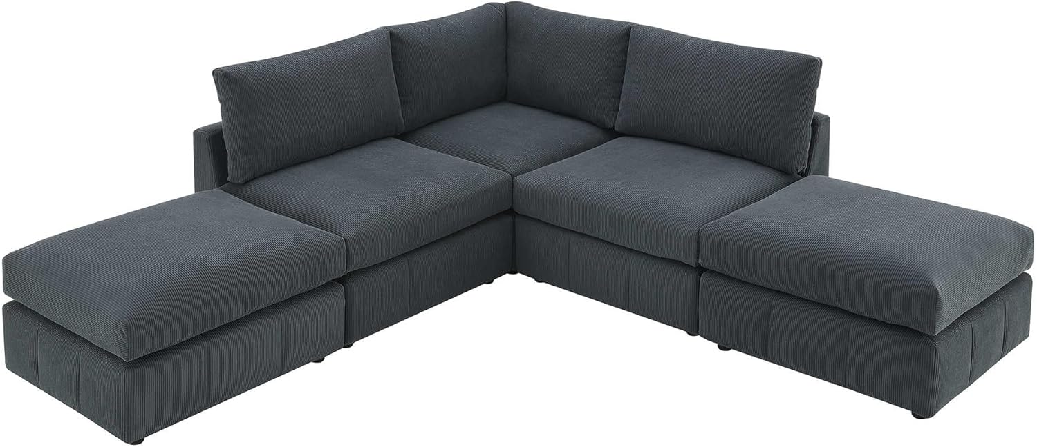 93” Modern Vertical Stripe Sectional Sofa Set 5-Seat Armless Couch for Living Room,Stylish Indoor Furniture with Adjustable Ottomans,Durable Fabric, Perfect for Ultimate Comfort and Relaxation