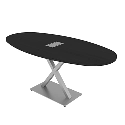 6 Person Conference Room Table with Matte Black X Base | Boat Oval Shape| Harmony Series | 6Ft | Blonde Surfside Ash