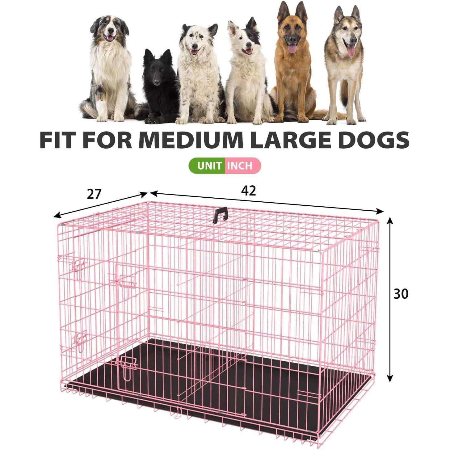Dkelincs 42 inch Dog Crate Dog Cage for Large Dogs Foldable Metal XL Dog Kennels with 2 Doors - Pet Supplies online store