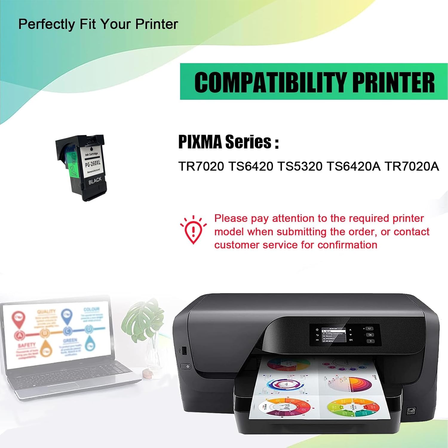 Replacement 260XL Black Ink Cartridge Compatible for Canon 260 PG-260 XL Ink Cartridges Working for PIXMA TR7020 TS6420 TS5320 TS6420A TR7020A Printers