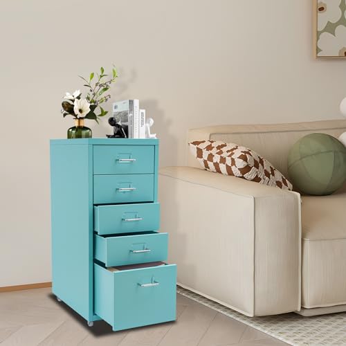 Metal File Storage Cabinet Vertical Storage Cabinet with 5 Drawers Storage A4/Letter Cabinet with Wheels (Grey)