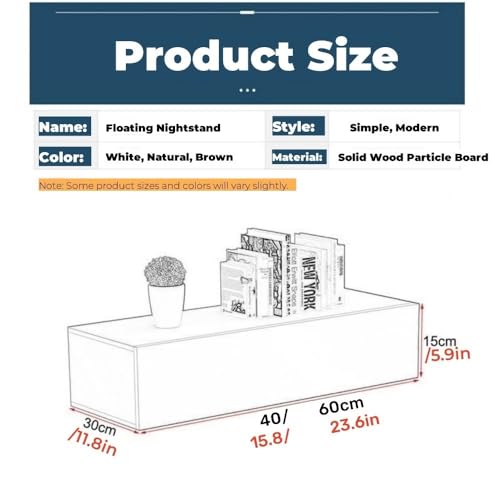 Floating Nightstands with Drawers, Wall Mounted Nightstand Sets of 2, Floating Bedside Tables, Wood Wall Nightstands, Floating Drawers for Bedroom Bathroom ( Color : NATURAL , Size : 15.8*11.8*5.9IN )