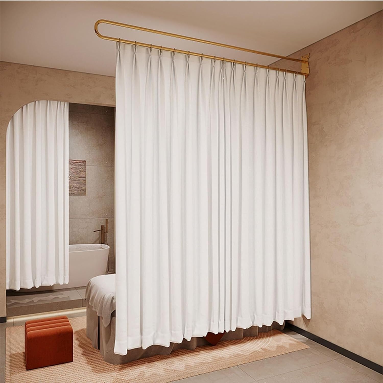 1 Set Room Divider Curtains for Hospital Beauty Clinic Between Beds, Tall 2m Privacy Partitions Cubicle Curtain/Drapes Panels with U Shaped Rail Metal Support Track, Modern Area Separator Screen (Col