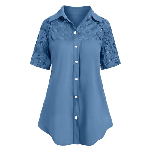 Summer Tops for Women Casual Lapel V Neck Short Sleeve Solid T-Shirt Button Dwon Blouses Slim Fit Work Office Tee Shirt