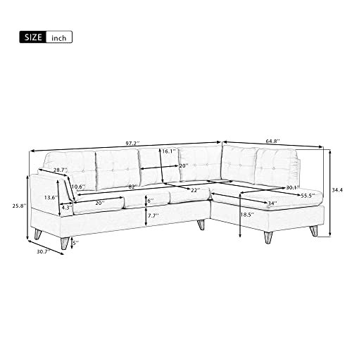 Modern L-Shape Couch with Chaise Lounge,97.2