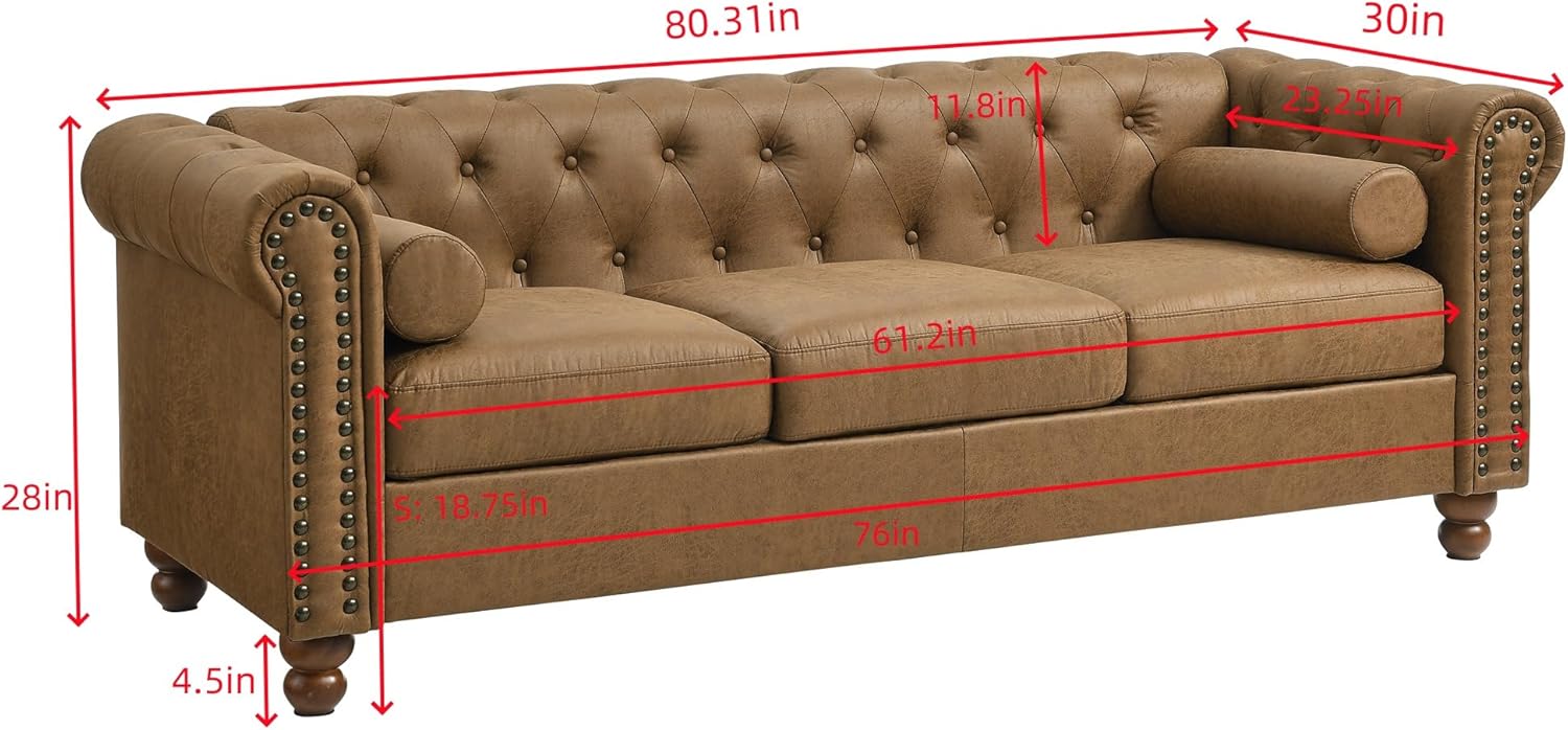 Classic Traditional Living Room Upholstered Sofa with high-tech Fabric Surface/Chesterfield Tufted Fabric Sofa Couch, Large-Brown