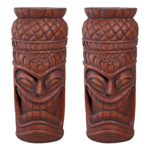 Design Toscano DB383038 Grand Tiki Face Kanaloa Teeth Indoor/Outdoor Side Table Statue for Patio, Bar or Den, 15 inches wide, 20 inches tall, Handcast Polyresin, Woodtone Finish
