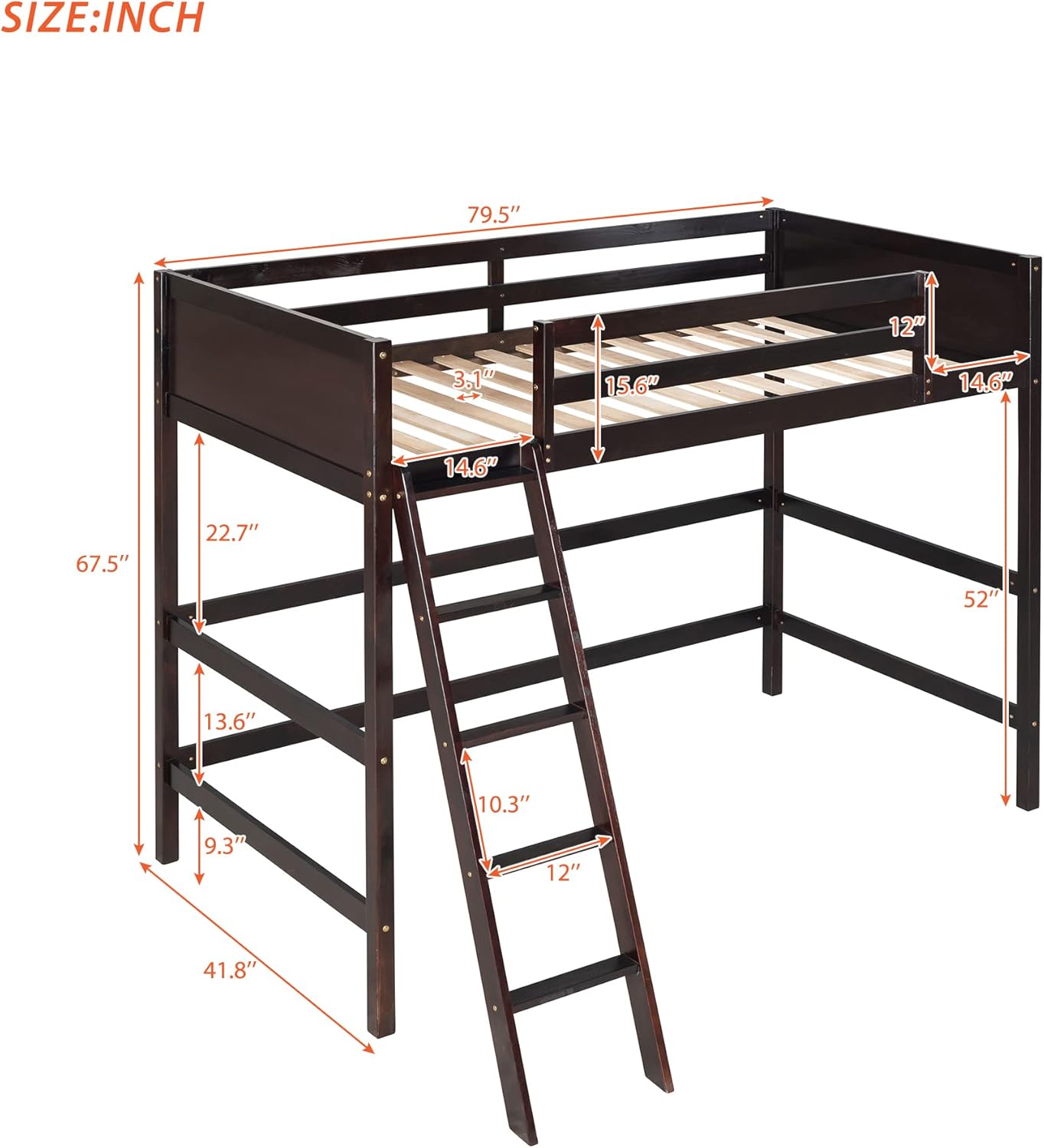 Harper & Bright Designs Twin Size Loft Bed with Ladder, Wooden Loft Bed Frame for Kids Teens Adults, Espresso