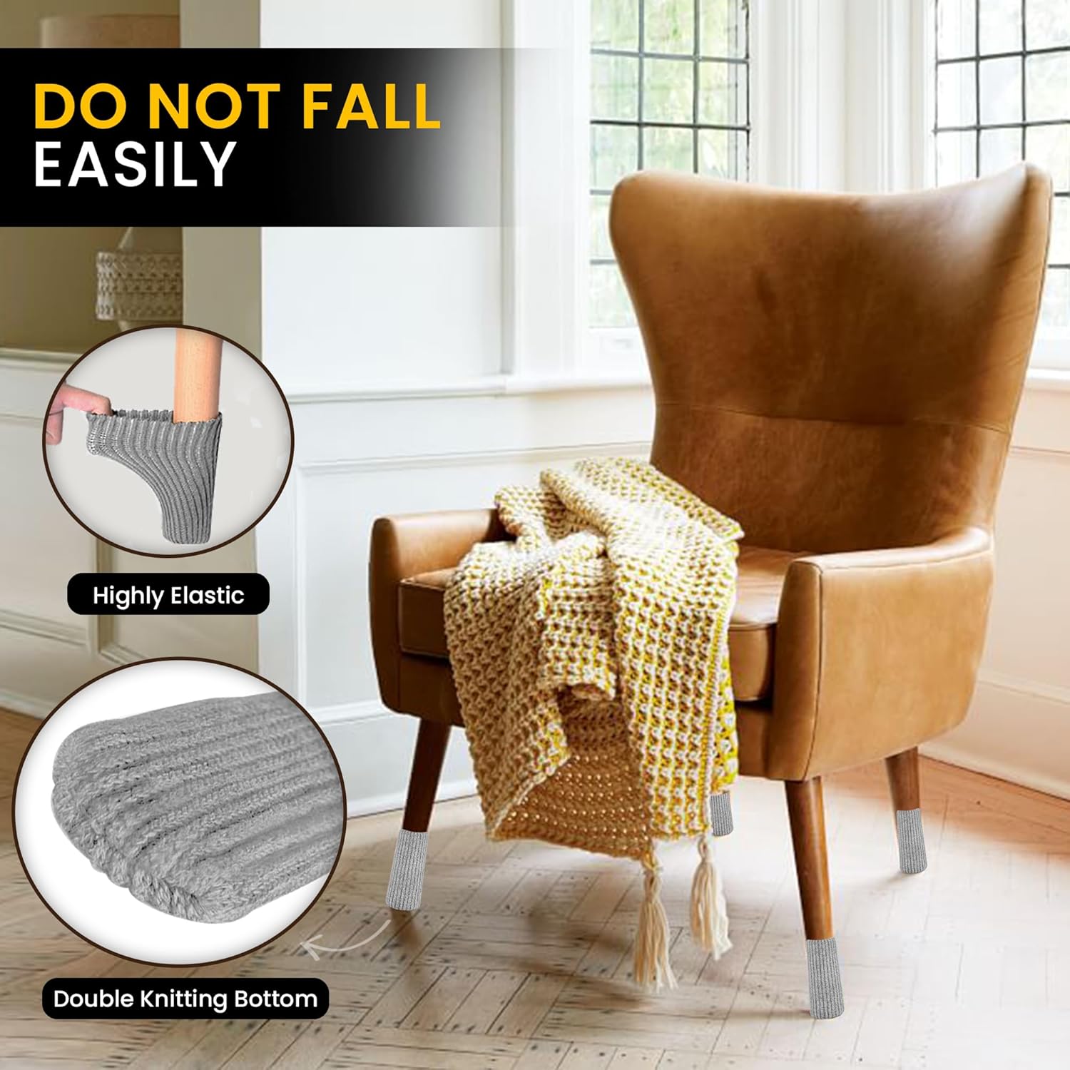 16 Pcs Grey Premium Chair Leg Socks Protectors for Hardwood Floors - Do not Easily Fall Off - Very Easy to Put on - Fits All Leg Shapes - High Elastic Bar Stool Leg Covers - Furniture Pads…