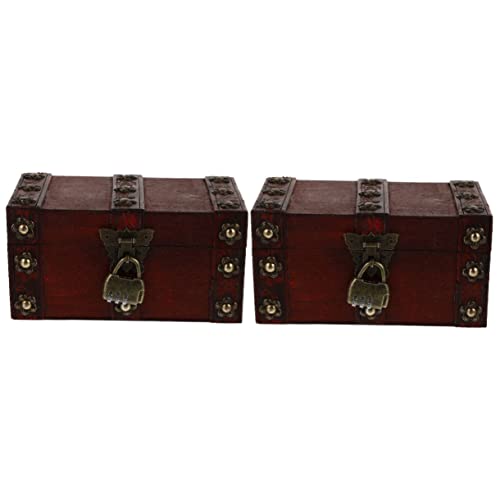 ABOOFAN 4 Pcs Vintage Wooden Storage Box Storage Wood Trunk Antique Treasure Chest Remembrance Ornament Ornaments Wooden Storage Chests Vintage Decor Small Child Europe Metal Box