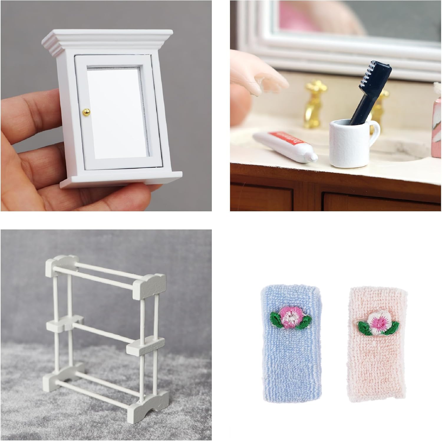 AirAds Dollhouse 1:12 Dollhouse Miniature Bathroom Bathroom Cabinet Storage with Mirror White