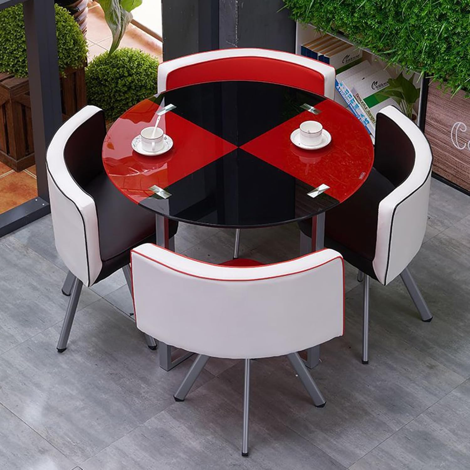 Tempered Glass Round Dining Table Set for 4, 5 Pieces Round/Square Clear Small Meeting Room Table Set,Modern 1 Table 4 Chairs Chair Set for Kitchen Lounge Living Room(D80xH73cm(D31.5xH28.7in), Black)