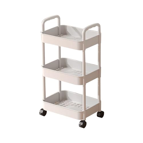 Rolling Storage Cart, Storage Cart Organizer, 3-Tier Rolling Storage Cart with Wheels- Plastic Multi-Room Organizer for Kitchen- Living Room-Office -Bathroom, Tight Spaces