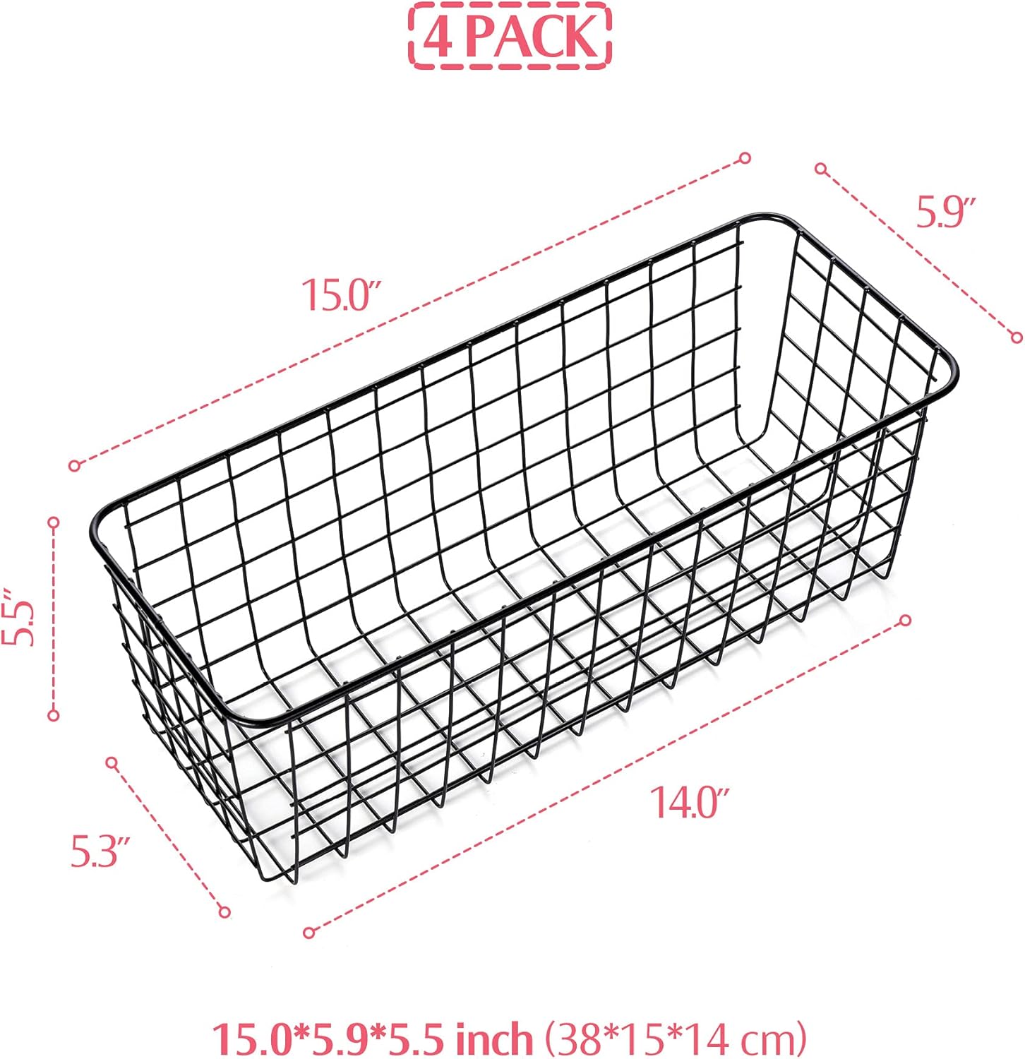 4 Pack Wire Storage Baskets Household Metal Wall-Mounted Containers Organizer Bins for Kitchen Bathroom Freezer Pantry Closet Laundry Room Cabinets Garage Shelf, Large