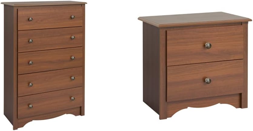 Prepac Cherry Monterey 5 Drawer Chest & Monterey 2 Drawer Nightstand