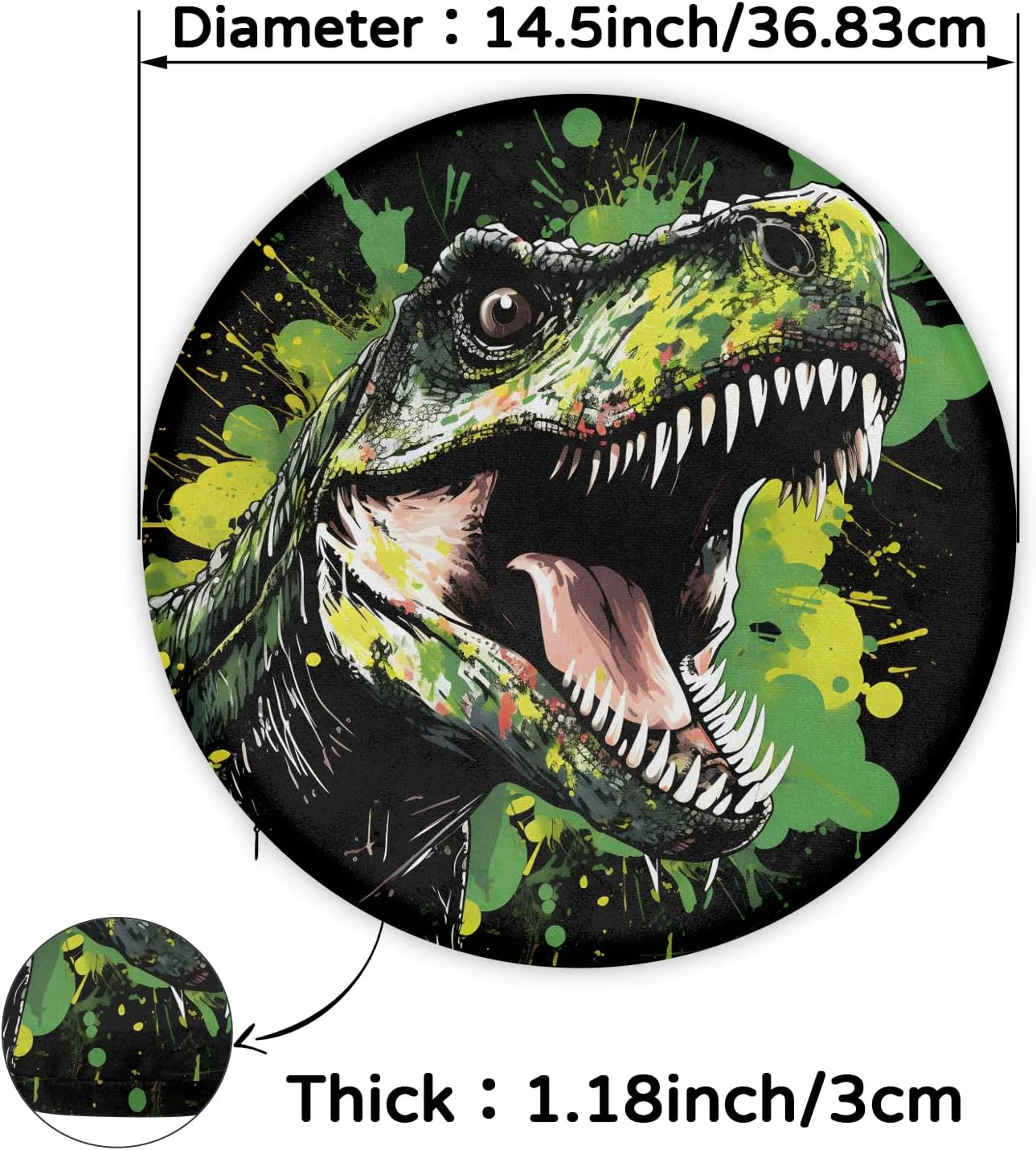 Round Chair Cushions for Dining Chairs, Scary Dinosaur Chair Pads for Kitchen Chairs, Non Skid Memory Foam Seat Cushions for Office Chair, Car Seat, Outdoor, Patio(14.5 Inches)