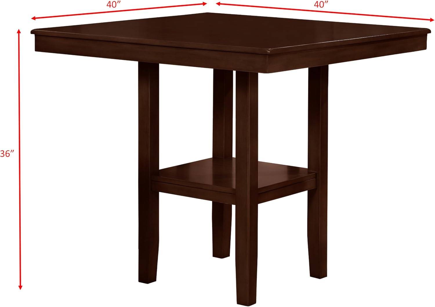 Rustic Farmhouse Transitional 5-Pc Counter Height Dining Set Square Table Wood Top Bottom Display Shelf Faux Leather Upholstery Chair Wooden Dining Room Furniture Distressed Gray Finish