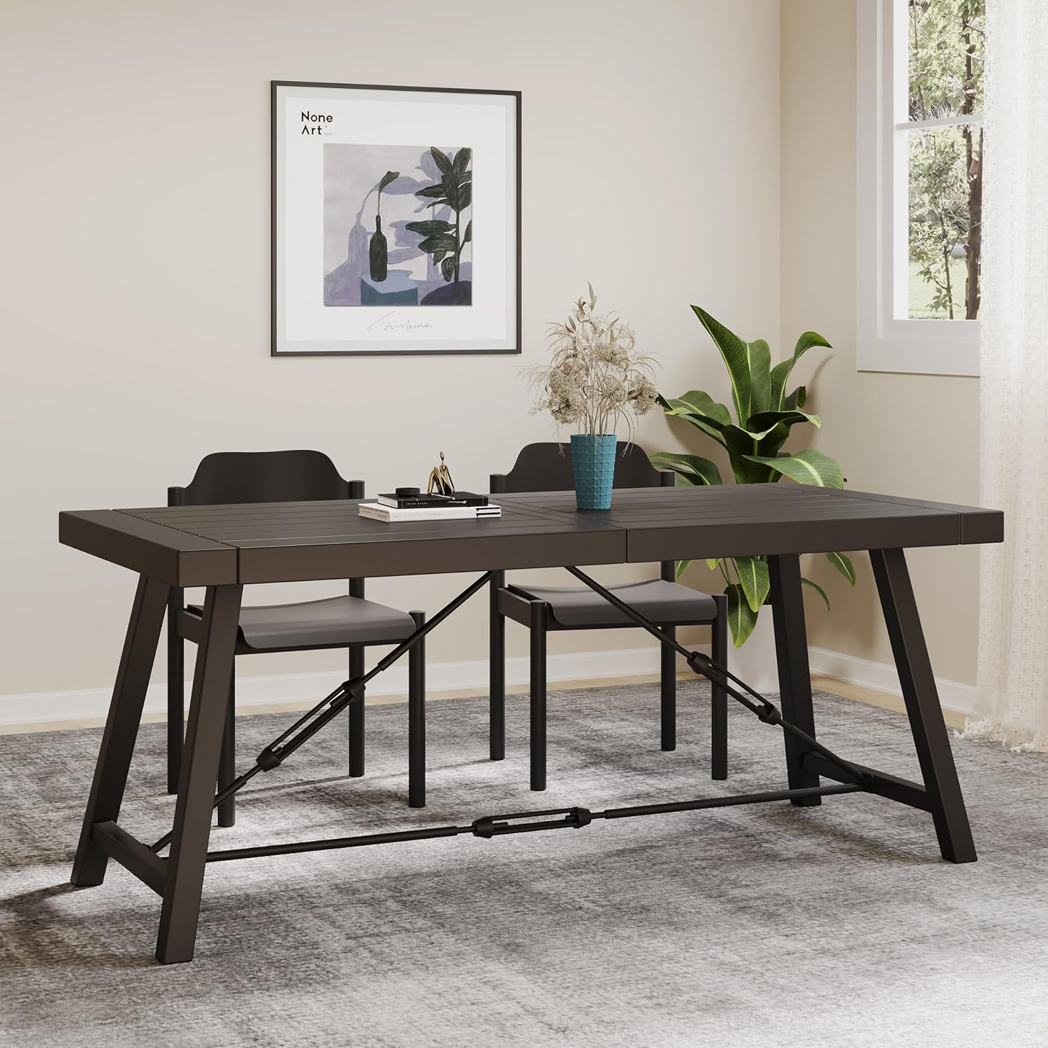 Homeros Solid Wood Top Metal Base Dining Table