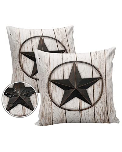 Outdoor Waterproof Pillow Covers for Patio Furniture Western Texas Star Barn Decorative Throw Pillow Cover Rustic Wooden Pillowcases Set of 2 Cushion Case for Sofa Couch Chair Home Decor 18x18 inch