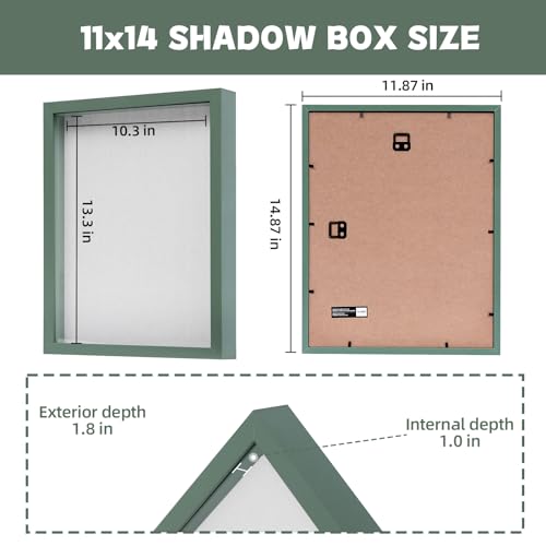 Muzilife 8x8 Shadow Box Picture Frame with Linen Board - Deep Wood & Glass Display Case to Hang Memory Box Baby Sports Memorabilia, Pins, Awards, Medals, Wedding, Tickets and Photos, Rustic Brown