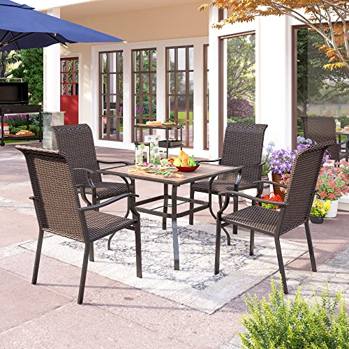 PHI VILLA Outdoor Rattan Dining Chairs Set of 6, Extra Large High Back Wicker Armchairs with Steel Frame, for Patio, Deck, Yard