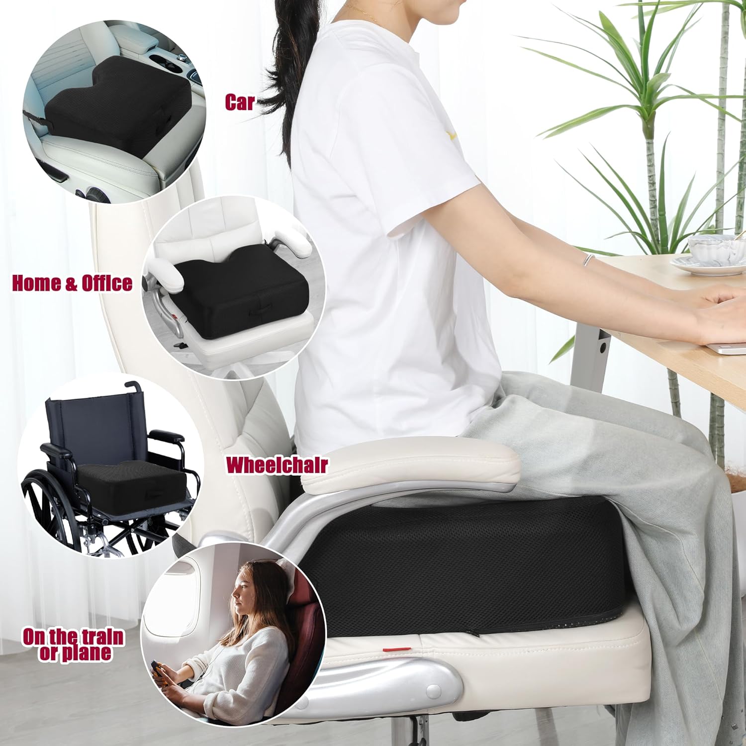 HOMBYS Extra Thick 6 in Office Seat Cushion, Memory Foam Adult Booster Seat for Car,Car Seat Cushion to Raise Seat Height,Seat Cushion Relieving Back Pain for Long Sitting Office