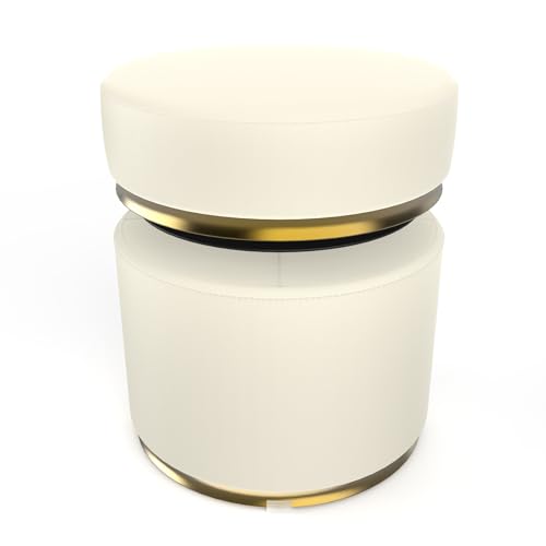 Round Swivel Ottoman 660lbs Load, PU Leather Makeup Vanity Stool, 360° Adjustable Height Vanity Chair for Makeup Room, Bedroom, Living Room, Modern Circle Ottoman, Massage Table Stool