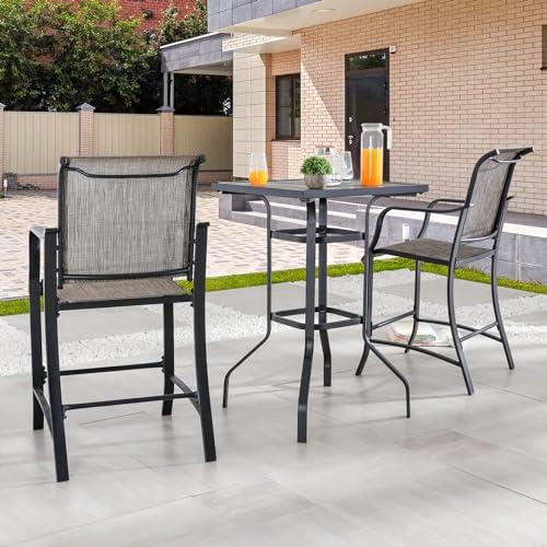 Patio Bar Stool Set of 3, Outdoor Bar Height Patio Bistro Set,Textilene Fabric & Square Table,All-Weather Patio Furniture for Backyard Lawn Garden,300 LBS Capacity(Blue)