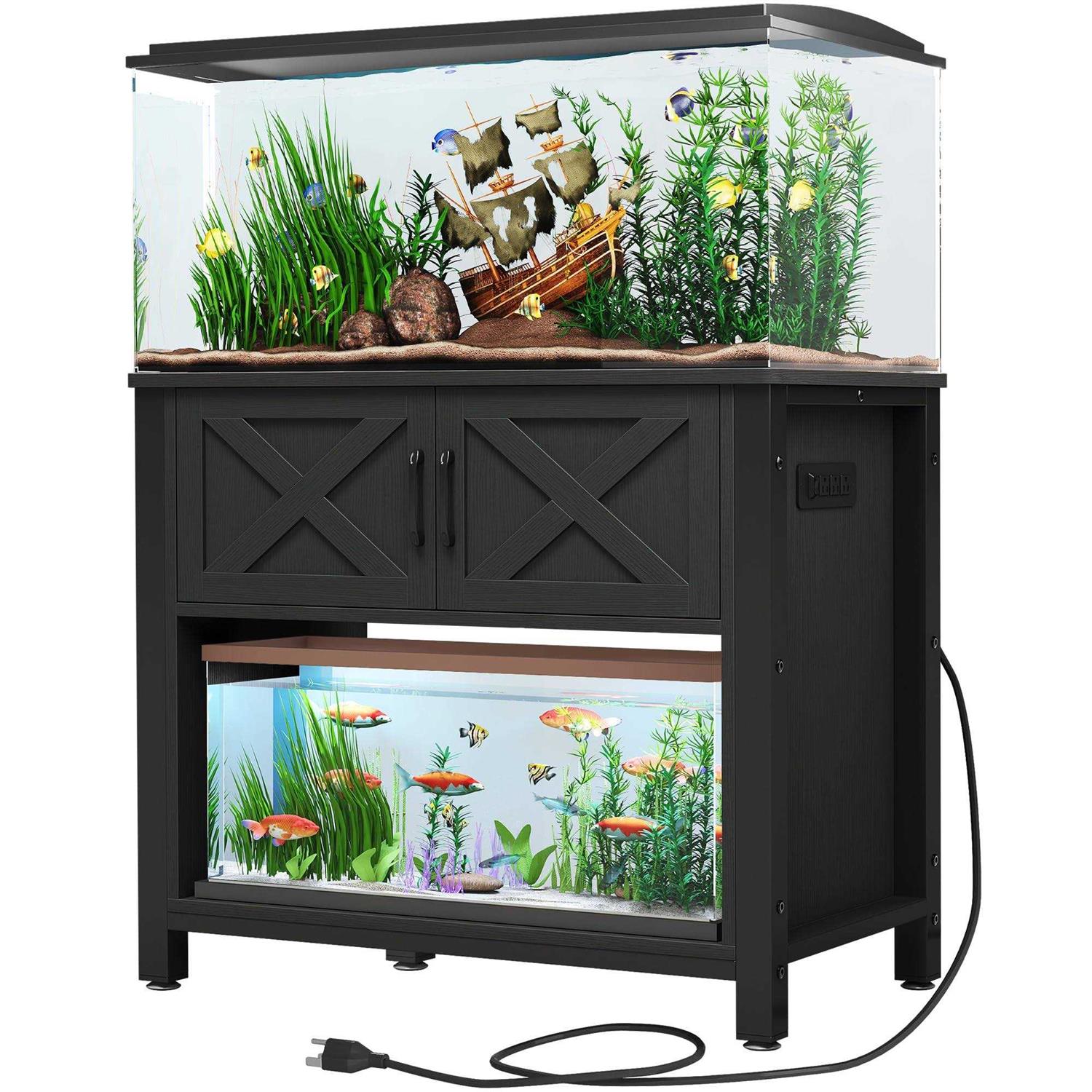 DWVO Heavy Duty Metal Aquarium Stand with Power Outlets Cabinet for Fish Tank Accessories Storage - Pet Supplies online store