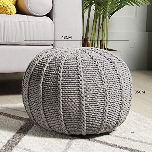 Footstool round Hand Knitted Pouf Ottoman,Cable Style Cotton Braided Rope Floor Ottomans Comfortable Seat Footstool Storage Footstool/a/48 * 48 * 35Cm(19 * 19 * 14Inch)