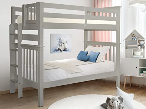 Bedz King Tall Bunk Beds Twin over Twin Mission Style with End Ladder, Gray
