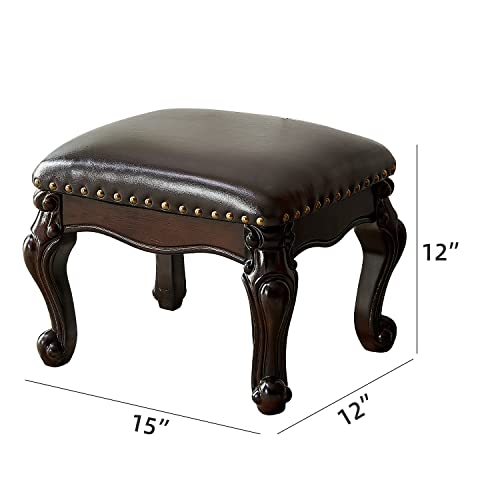 Foot Stool Microfiber Leather Ottoman Wooden Vintage Stool Small Sofa Footrest Stool for Living Room(Black-Brown)