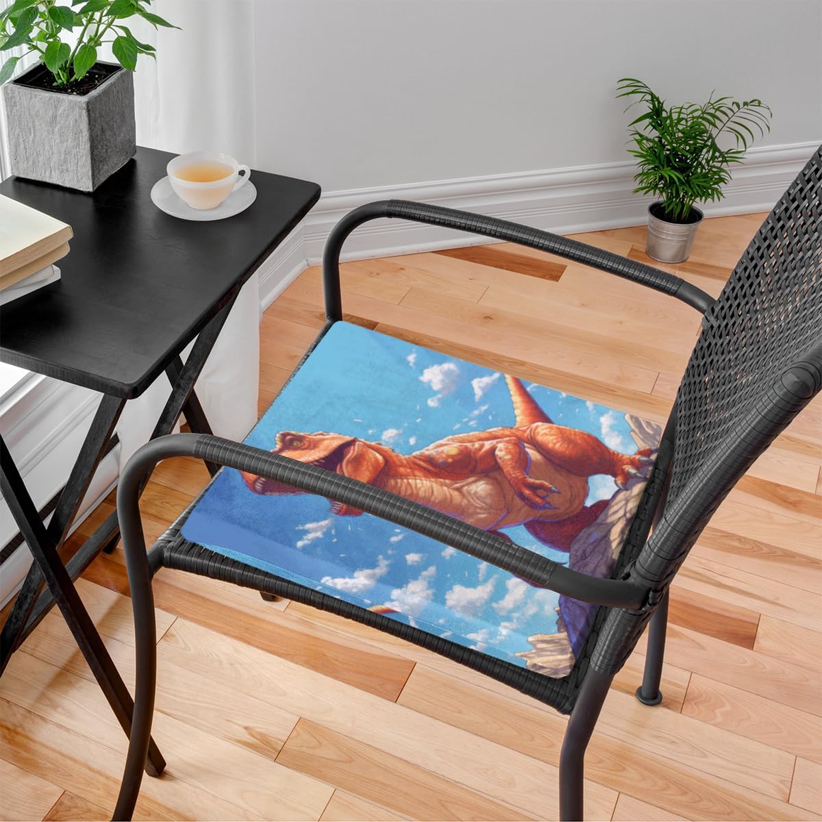 Dinosaurs Animals Sunny Square Seat Cushions 16 * 16 Inch High Density Sponge Filling Soft Comfortable Removable with Zipper Chair Cushion for Kitchen Dining Room Couch Office Chairs Car