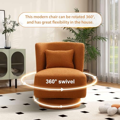 Aoiy & Wifon Comfy Swivel Accent Chair, Modern Living Room Accent Chair, 360 Degree Swivel Barrel Chairs for Living Room, Boucle (Ivory)