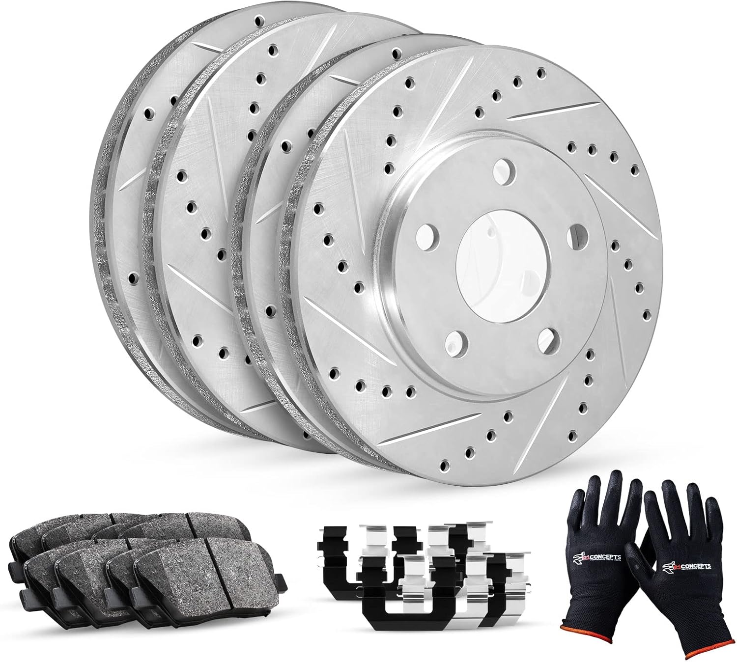 R1 Concepts Front Rear Brakes and Rotors Kit |Front Rear Brake Pads| Brake Rotors and Pads| Ceramic Brake Pads and Rotors |Hardware Kit|fits 2010-2017 Chevrolet Equinox, 2010-2017 GMC Terrain