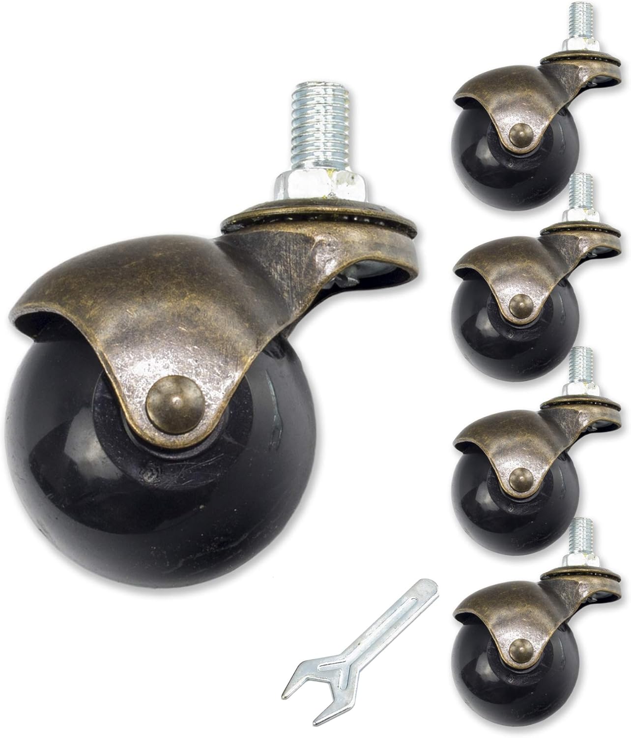 Set of 5 Vintage Bronze 2'' Ball Roller M8x15mm Screw Threaded Office Chair Wheel Casters Replacement Antique Retro Style Golden Copper Color