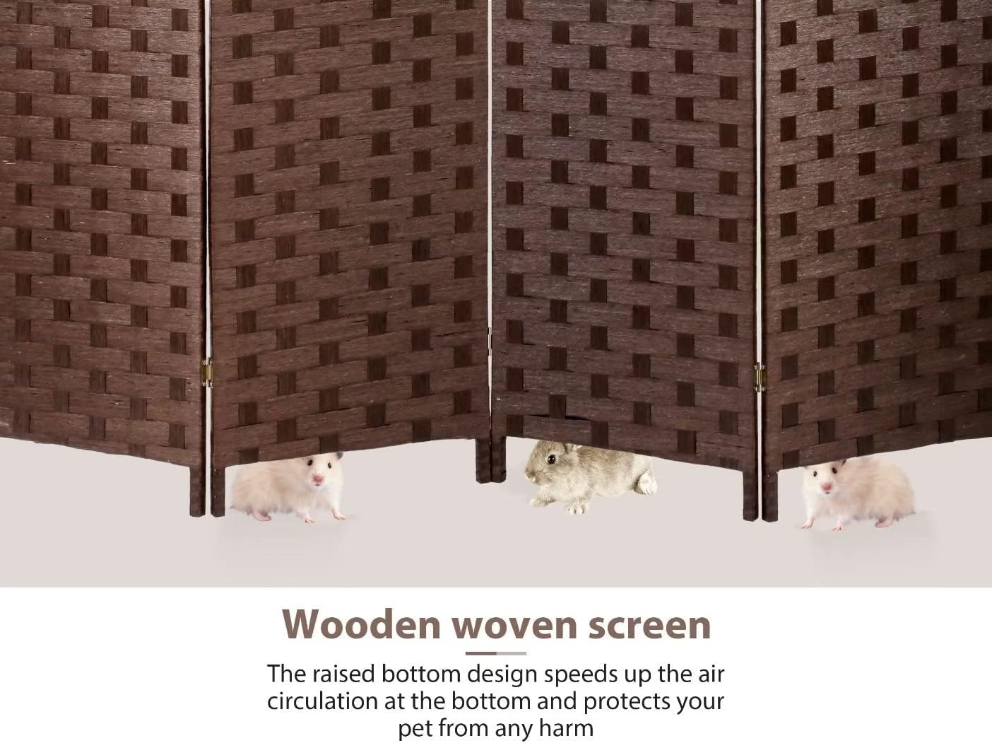Room Dividers Handwork Wood Mesh Wovenroom Partitions and Dividers with Double Sides Weaved,Foldable Portable Indoor Room Screen Divider for Bedroom,Office,Home(BROWN, 4 Panels)