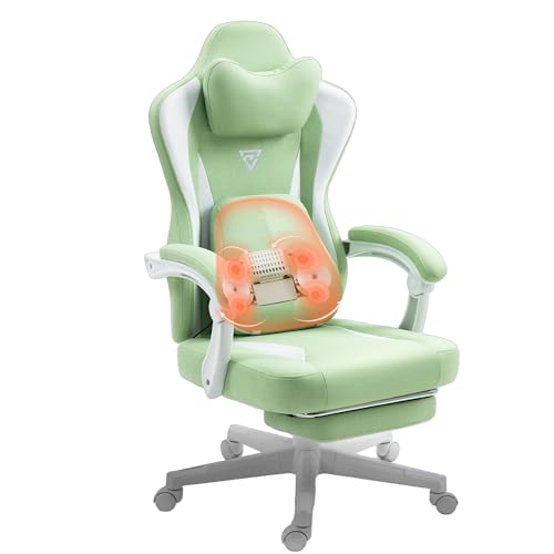 Gaming Chair PRO, Massage Gaming Chairs for Heavy People Adults, Ergonomic Reclining Office Desk Computer Chair with Footrest and Lumbar Support, Big Tall Mesh Gamer Chair with Cushion (Black)