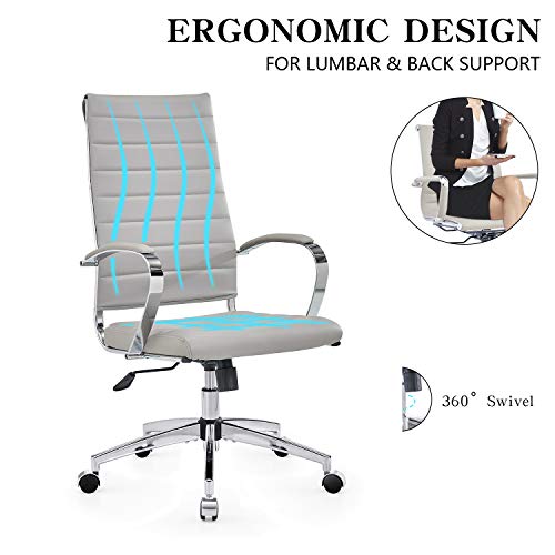 lux Modern Gold Office Desk Chairs Modern Office Desk Chair with Wheels and arms Ergo Chairs high Back Chair Computer Leather Modern Chair Leather Office Executive Chair (GD-White)
