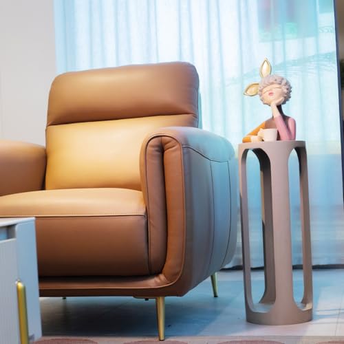 Marble Accent Table, Coffee Round Side End Table, Modern Decorative Drink Bar Table for Plant Display, Item Storage, Bedroom, Living Room, Balcony (Grey)