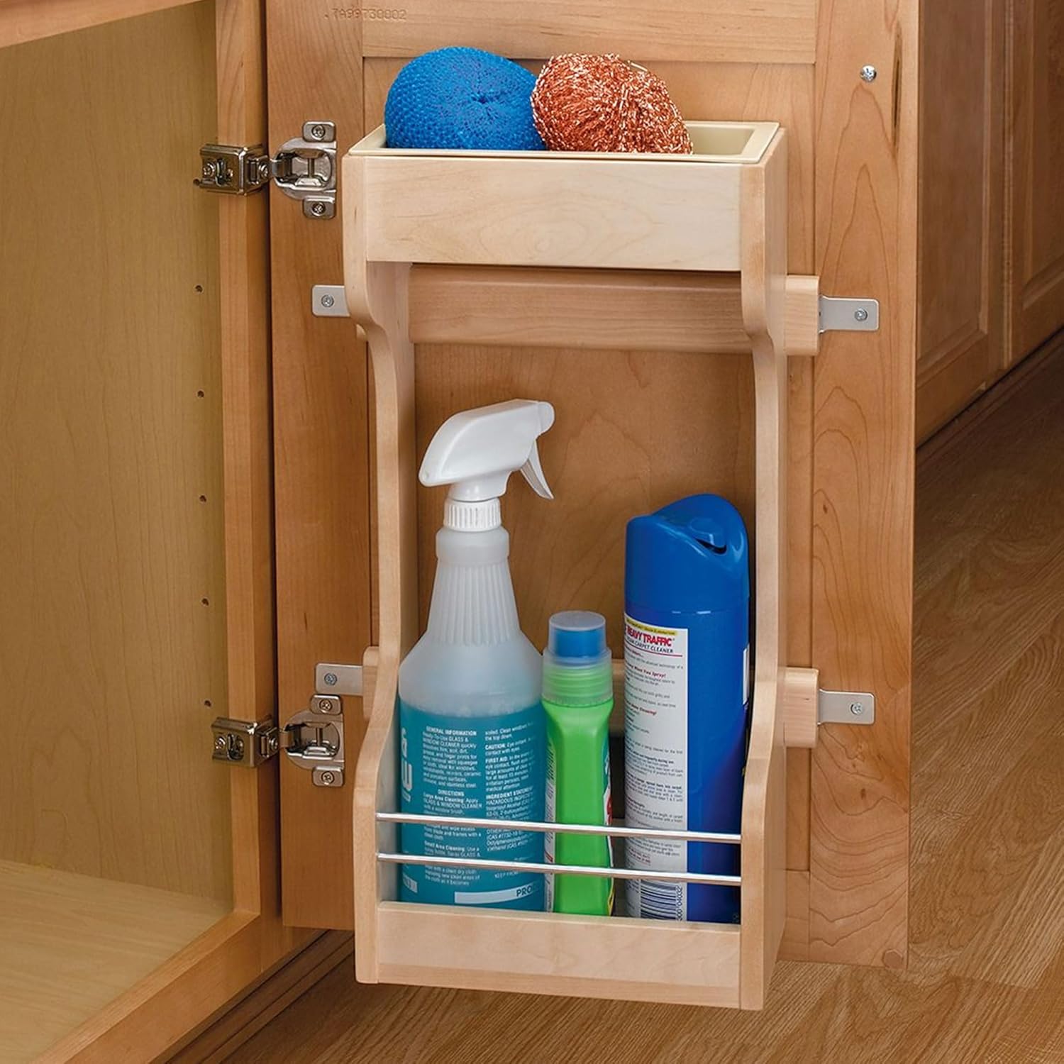 Rev-A-Shelf Dual Shelf Under Sink Organizer for Kitchen and Bathroom Cabinets, 30 Inch Vanity Storage Inside Door Mount, 2 Pack, Maple Wood, 4SBSU-15