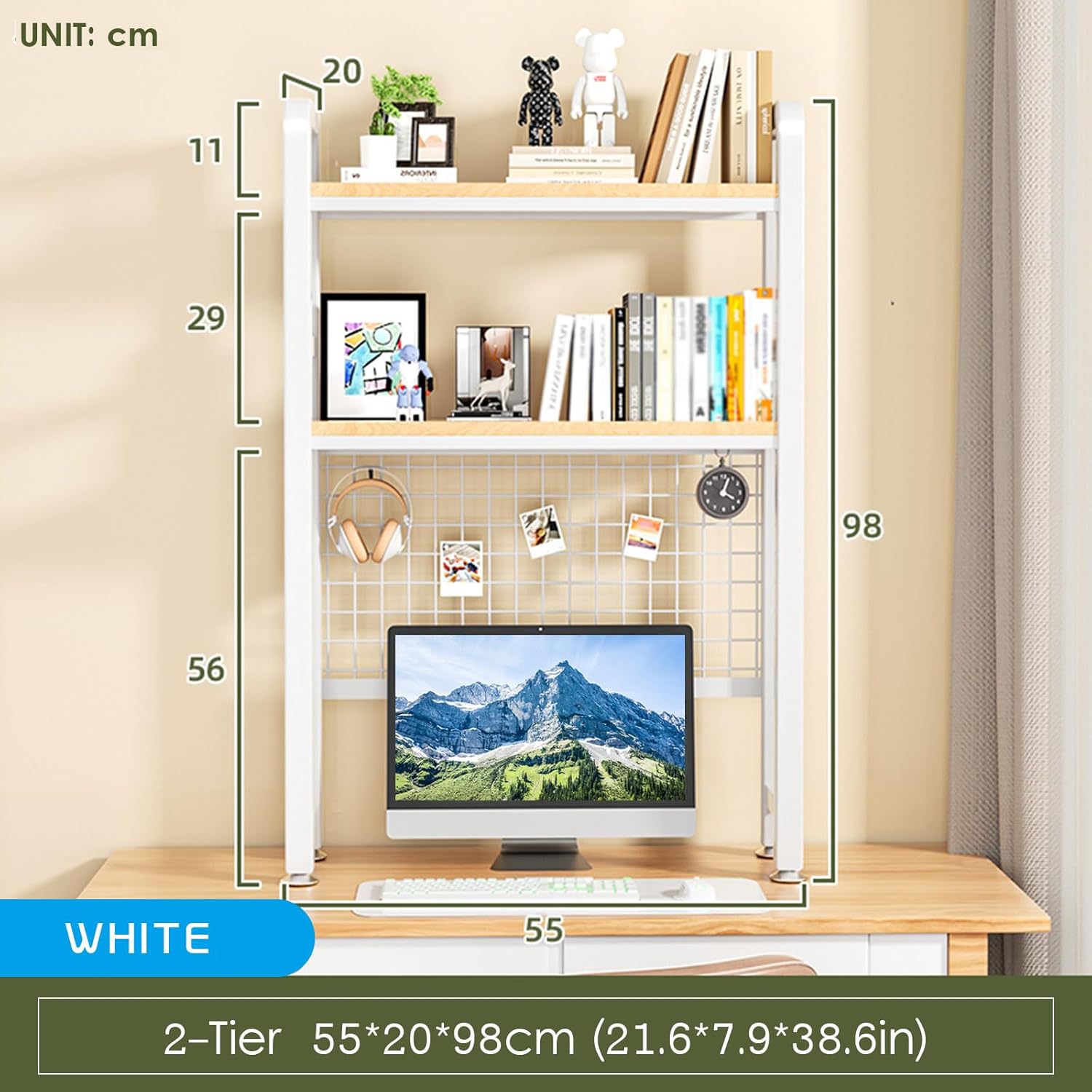 Wood Desktop Bookshelf 2-Tier for Computer Desk,Computer Desktop Bookcase Organizer,Countertop Hutch Bookshelf,Storage Hutch Display Shelf Rack for Home Office Dorm